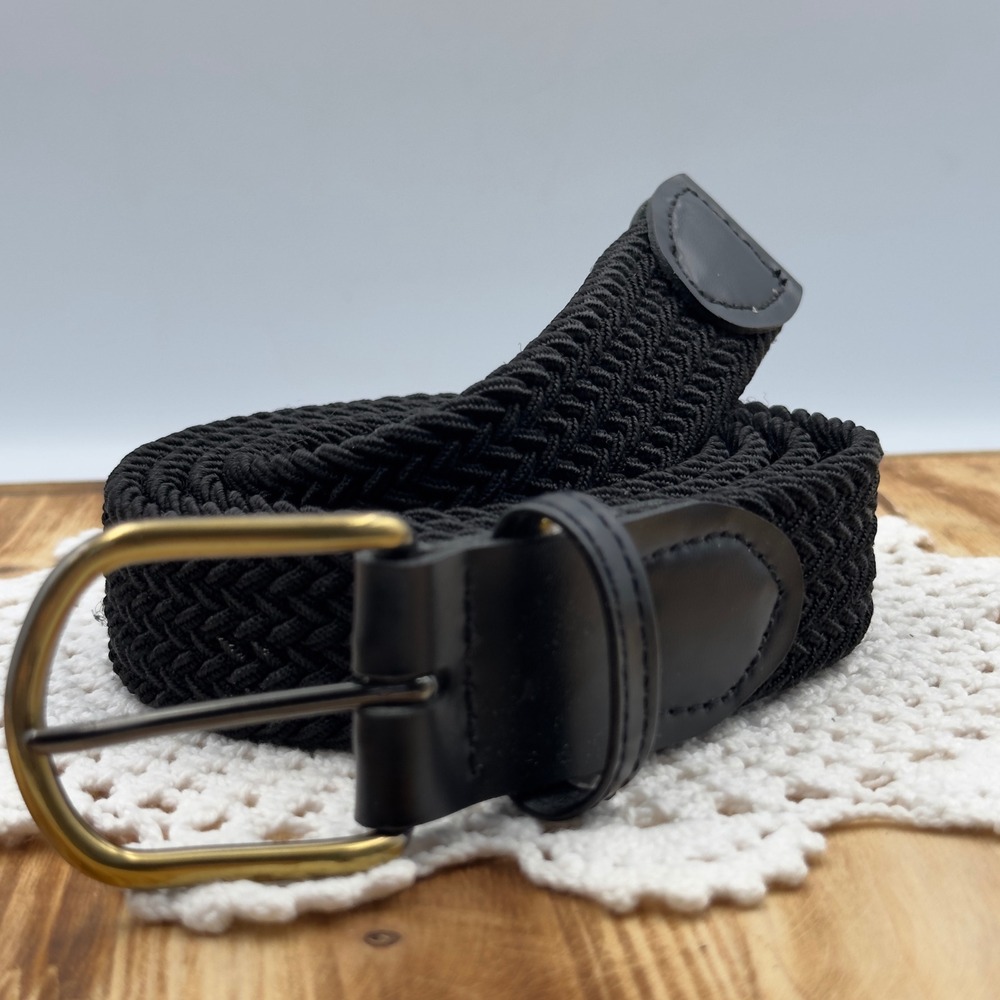 Woven Belt Black Braided Elastic Stretch USA XL 42-44 Casual Preppy Minimalist